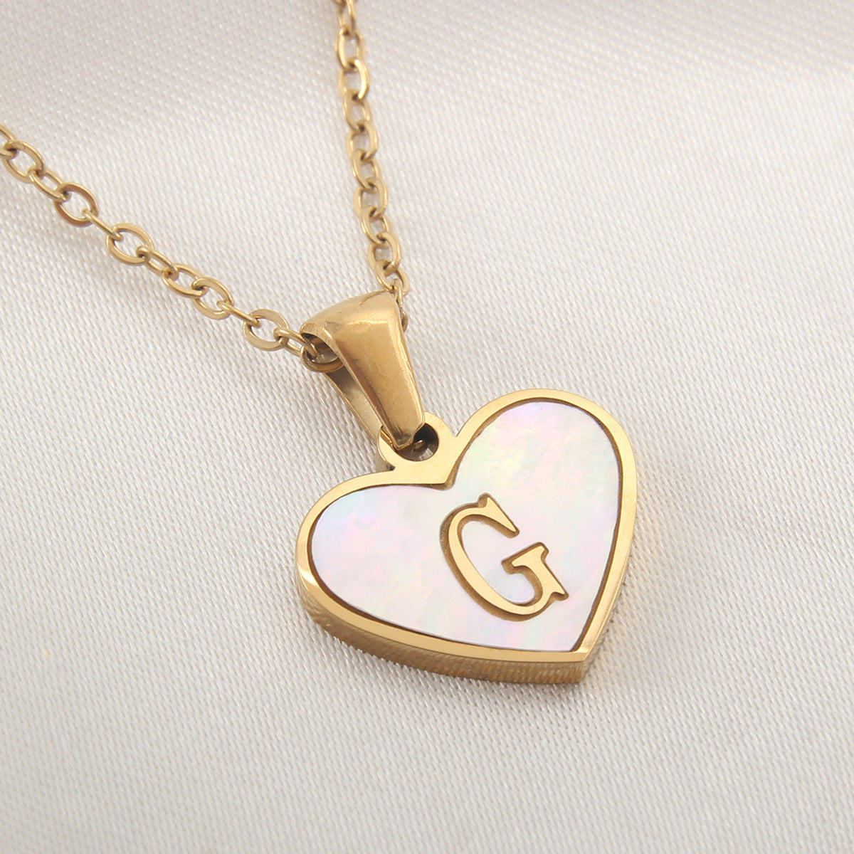 Personalized Heart-Shaped Letter Necklace – White Shell Love Chain