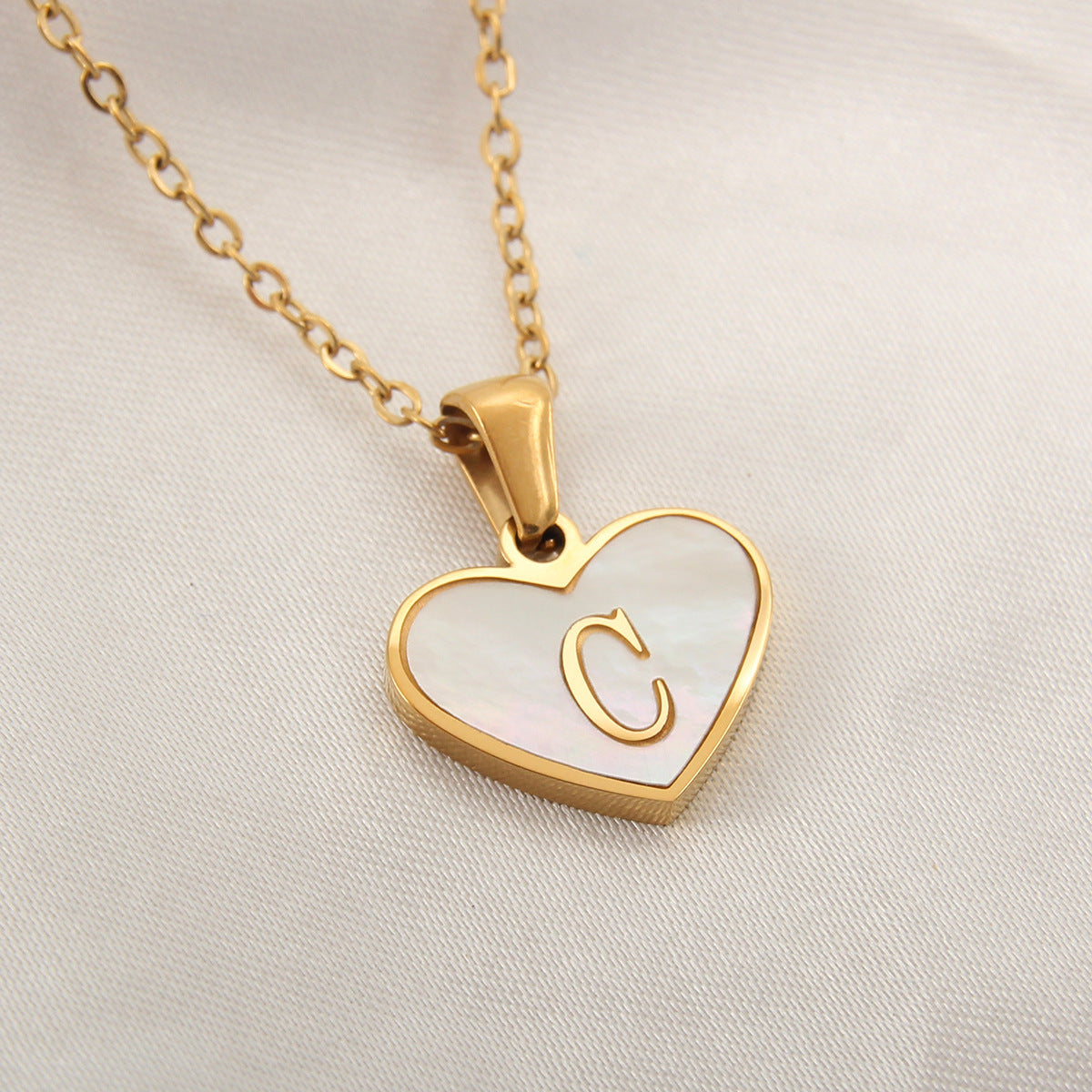 Personalized Heart-Shaped Letter Necklace – White Shell Love Chain