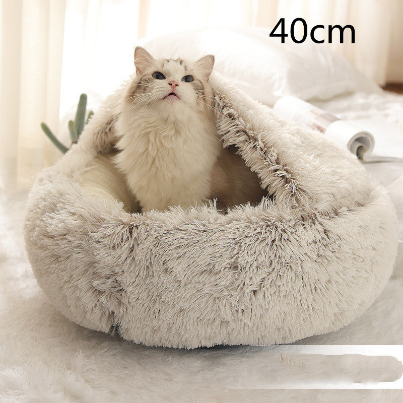 2-in-1 Dog & Cat Bed – Plush Winter Warm Round Pet Bed