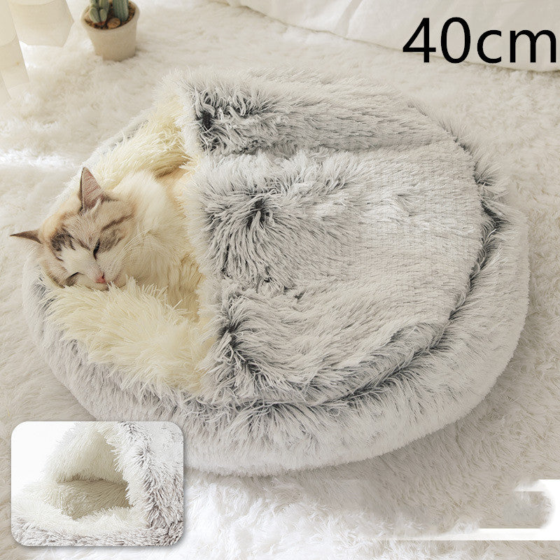 2-in-1 Dog & Cat Bed – Plush Winter Warm Round Pet Bed