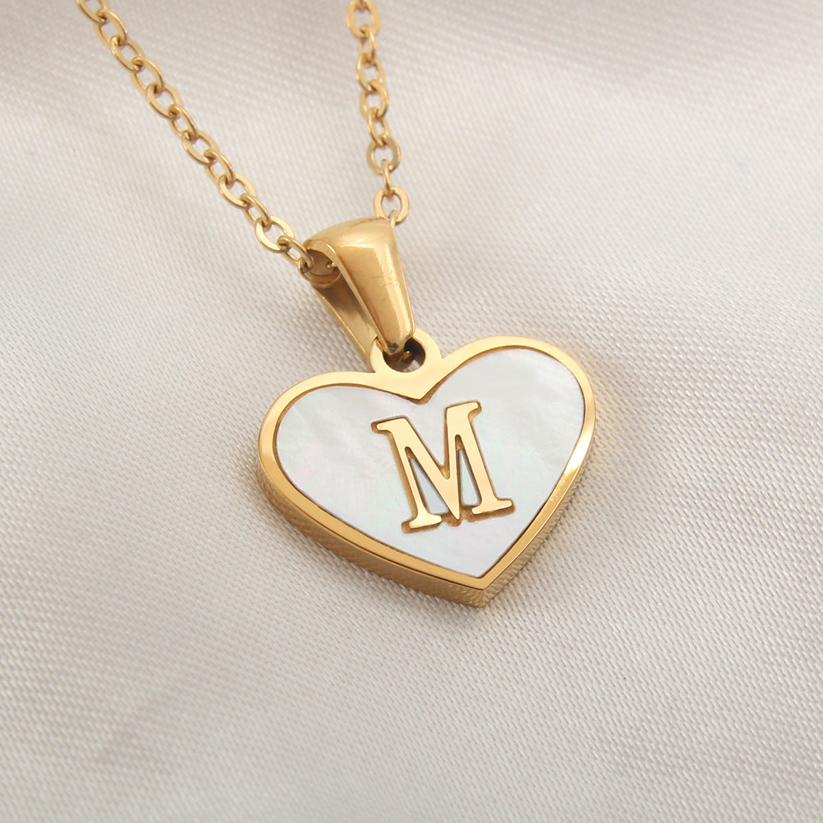 Personalized Heart-Shaped Letter Necklace – White Shell Love Chain