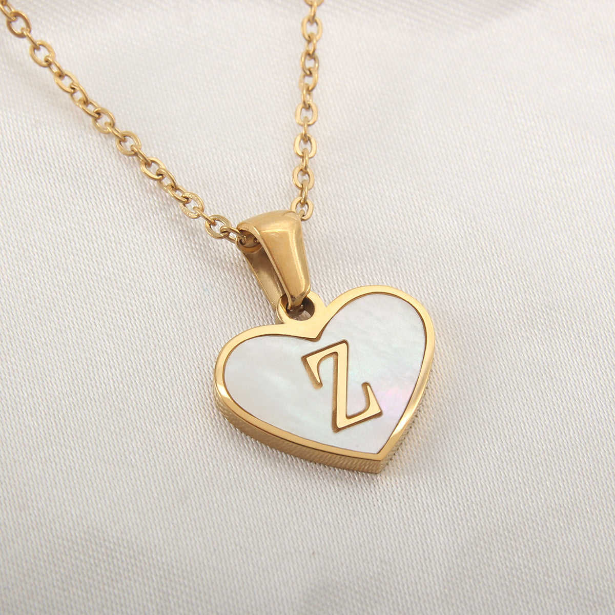 Personalized Heart-Shaped Letter Necklace – White Shell Love Chain