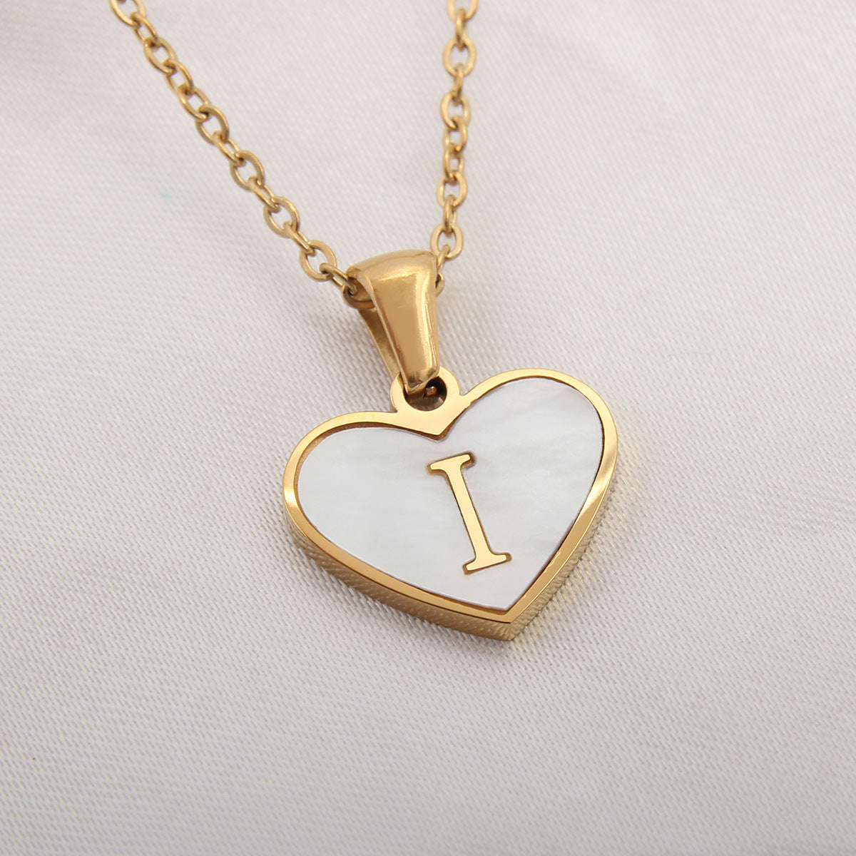 Personalized Heart-Shaped Letter Necklace – White Shell Love Chain