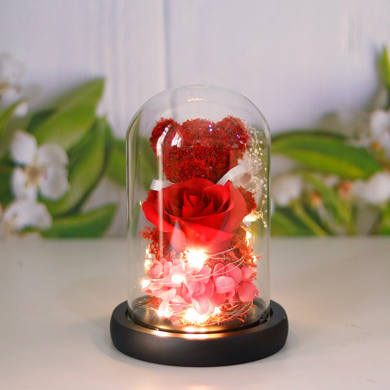 Eternal Rose Gift Box with Teddy Bear & Lights – Valentine's Day Gift