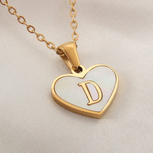 Personalized Heart-Shaped Letter Necklace – White Shell Love Chain