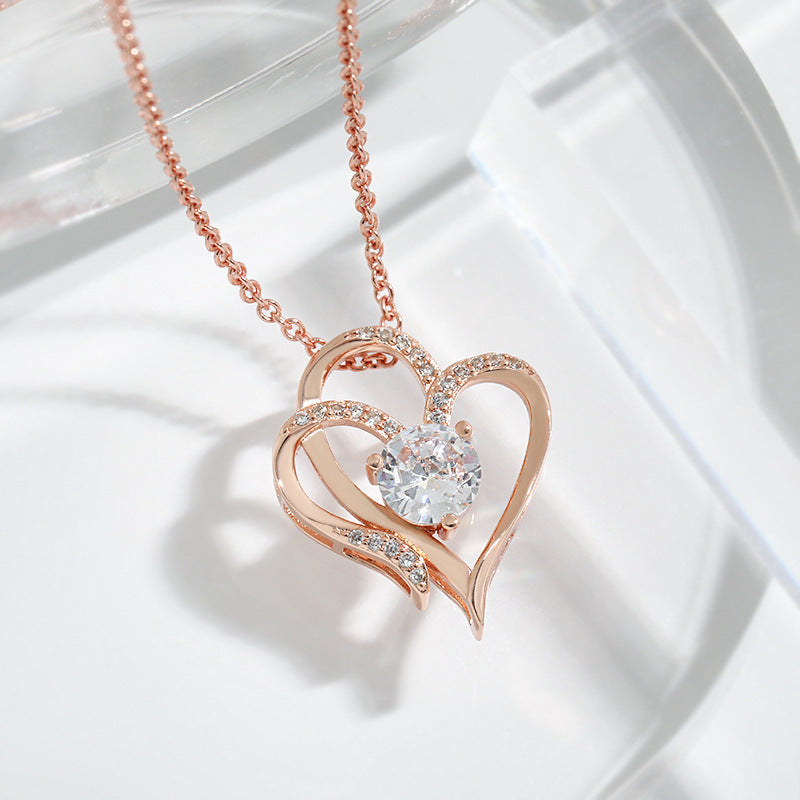 Zircon Double Love Necklace – Personalized Heart Pendant for Women