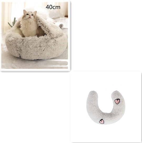 2-in-1 Dog & Cat Bed – Plush Winter Warm Round Pet Bed