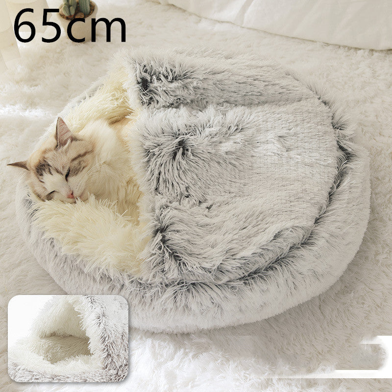 2-in-1 Dog & Cat Bed – Plush Winter Warm Round Pet Bed