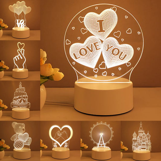 3D Acrylic LED Lamp – USB Night Light for Room Decor & Valentine's Gifts