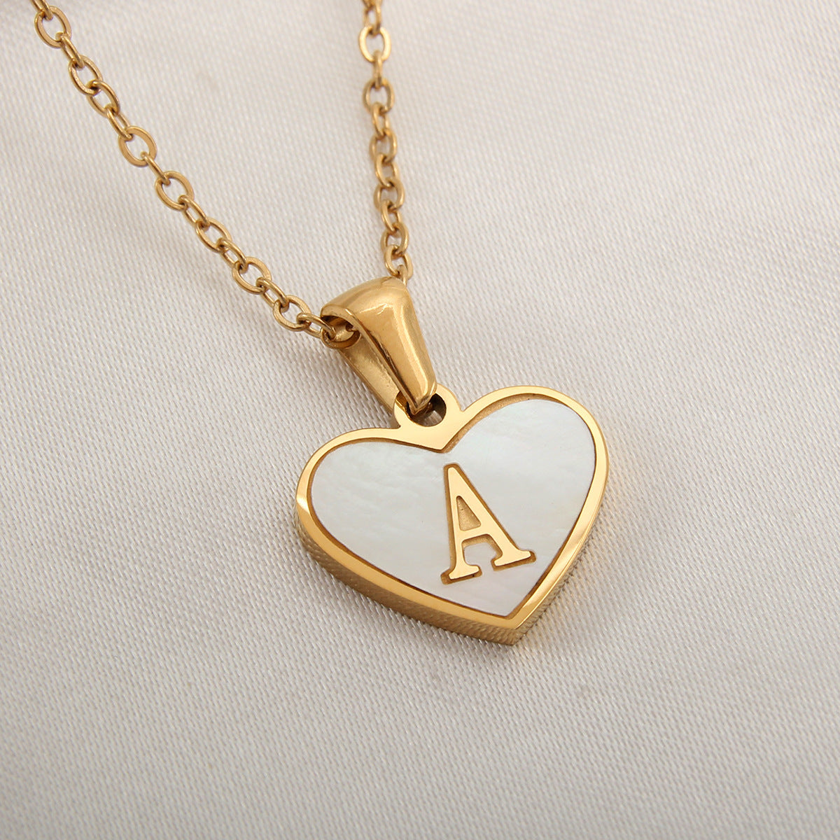 Personalized Heart-Shaped Letter Necklace – White Shell Love Chain