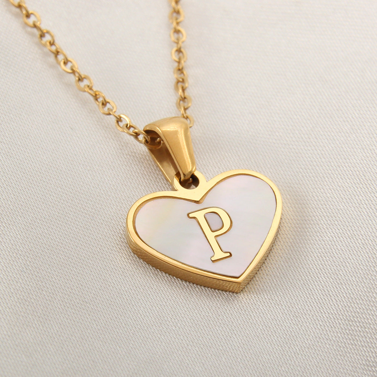 Personalized Heart-Shaped Letter Necklace – White Shell Love Chain