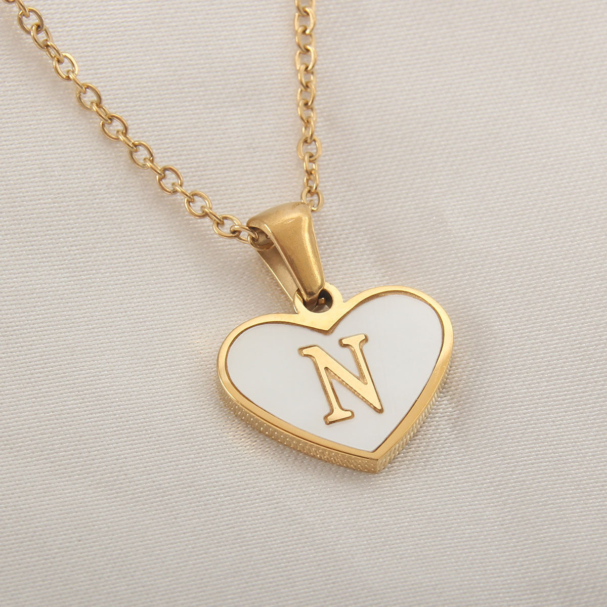 Personalized Heart-Shaped Letter Necklace – White Shell Love Chain