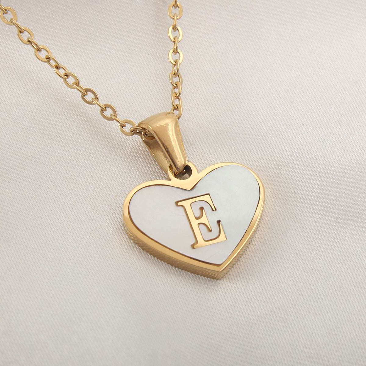 Personalized Heart-Shaped Letter Necklace – White Shell Love Chain