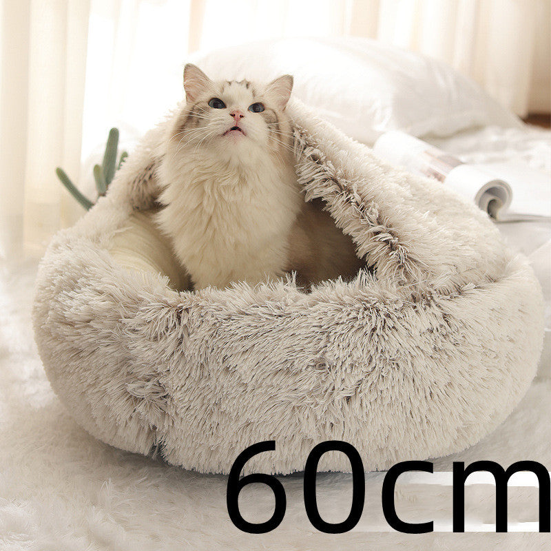 2-in-1 Dog & Cat Bed – Plush Winter Warm Round Pet Bed