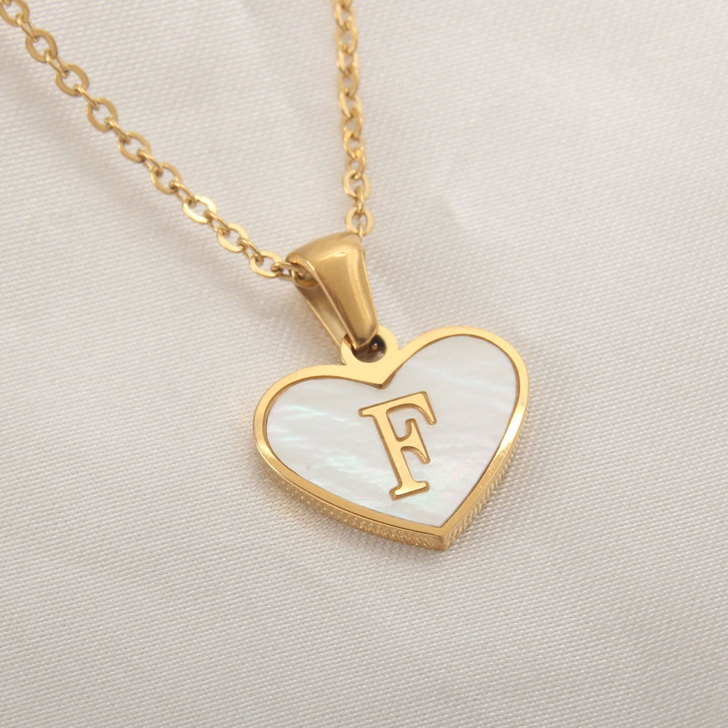 Personalized Heart-Shaped Letter Necklace – White Shell Love Chain