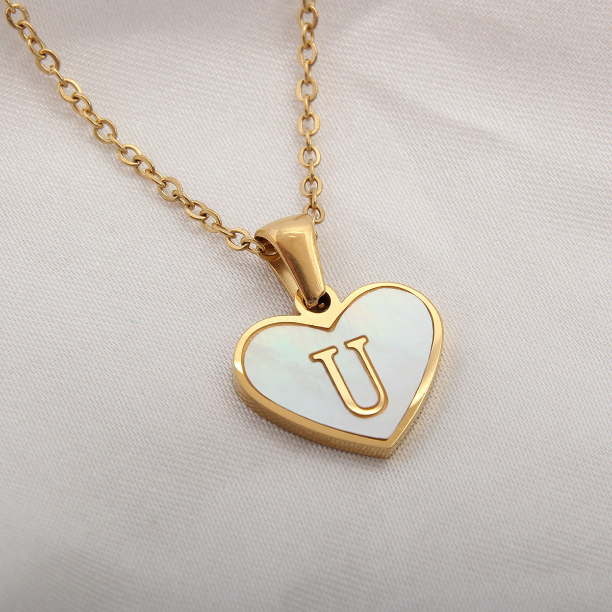 Personalized Heart-Shaped Letter Necklace – White Shell Love Chain