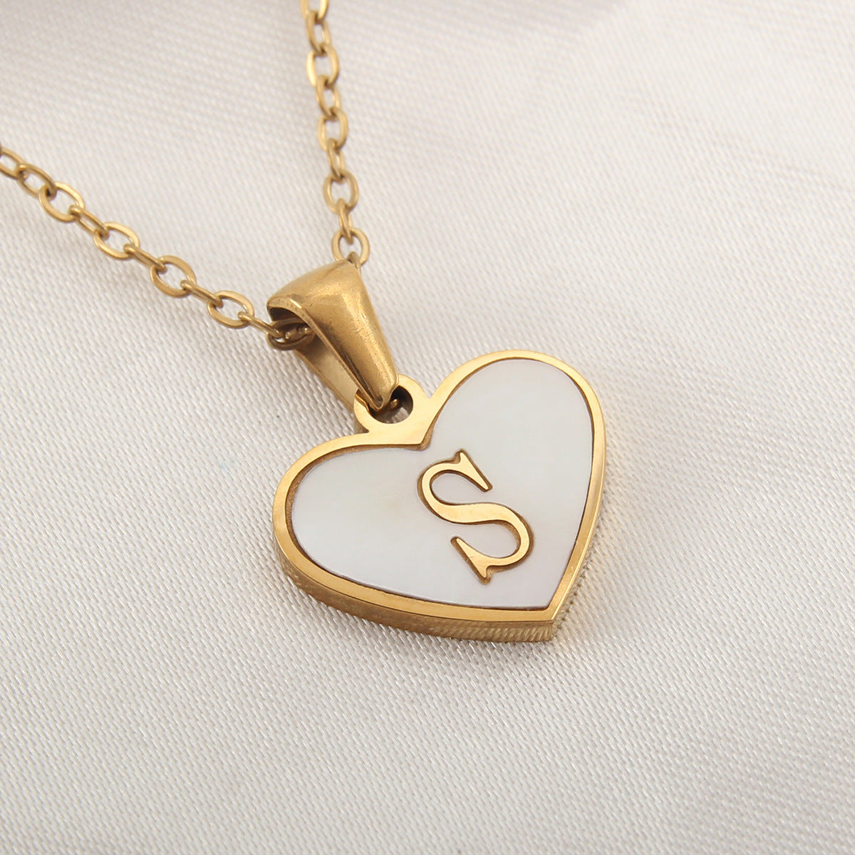 Personalized Heart-Shaped Letter Necklace – White Shell Love Chain