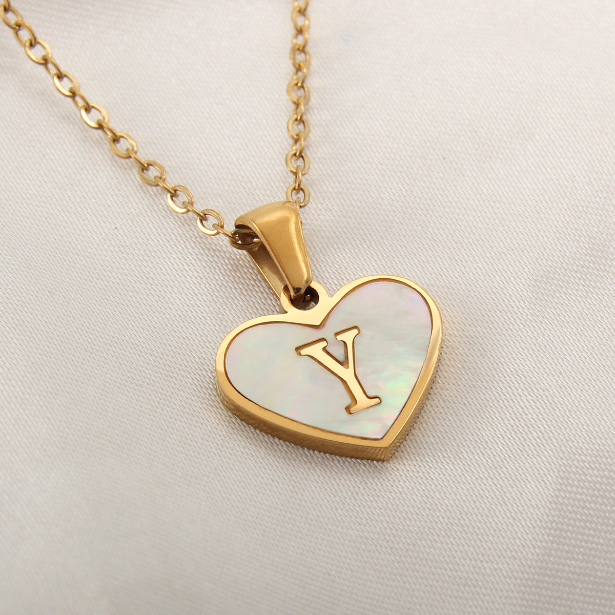 Personalized Heart-Shaped Letter Necklace – White Shell Love Chain