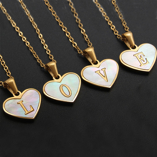 Personalized Heart-Shaped Letter Necklace – White Shell Love Chain